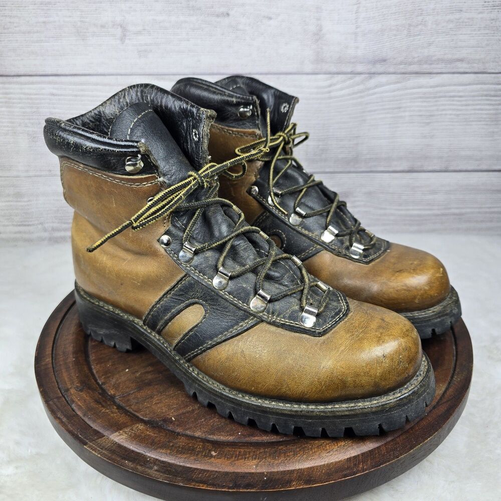 Vintage LL Bean Freeport Maine USA 50s 60s Leather Lace Hiking Combat Boots 7.5C